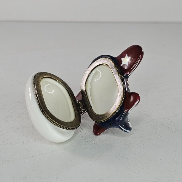 Vintage Airplane Ceramic Trinket Box With Hinged Lid Red White Blue Stars - Picture 6 of 8